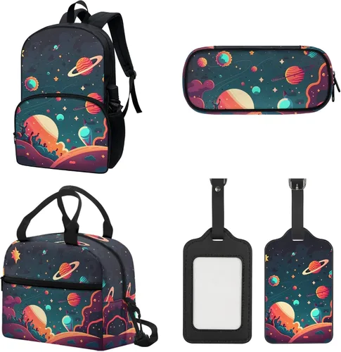 Vista 2 de ZOCANIA Mochila de astronauta para niños, mochila escolar con estampado espacial, mochila casual con lonchera y estuche para bolígrafos y etiqueta