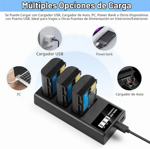 Vista 5 de ENEGON LP-E6 LP-E6N LP-E6NH Cargador USB LCD de triple ranura para Canon EOS 5D Mark II III y IV, 70D, 5Ds, 6D, 5DsR, 80D, 7D y 7D Mark II, EOS 60D