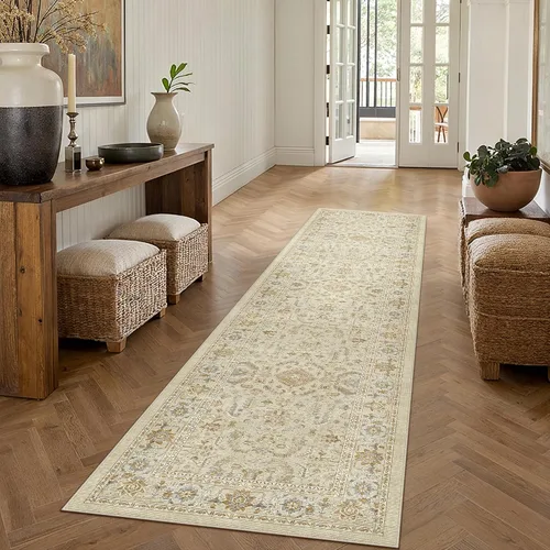 Vista 61 de PureCozy Alfombra de área beige de 2 x 3 pulgadas, lavable, vintage, pequeña, para entrada, cocina, suave, retro, floral, de pelo bajo, tapete