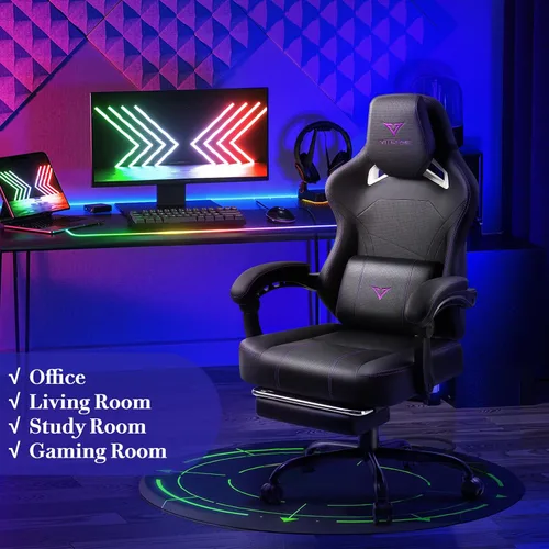 Vista 6 de Waleaf Silla de juegos grande y alta para adultos con reposapiés, capacidad de peso de 400 libras, sillas de videojuegos para oficina, silla