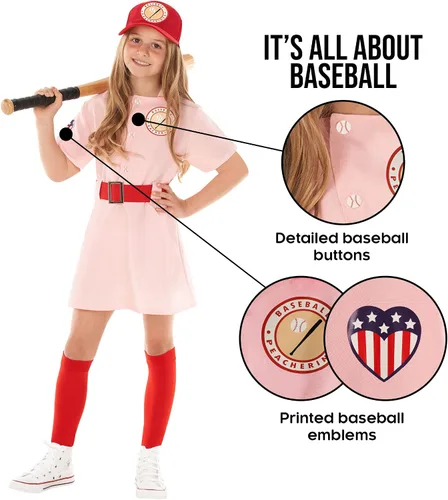 Vista 3 de Morph - Disfraz de jugador de béisbol rosa para niños, disfraces de softbol de Halloween para niñas, disfraces de personajes de película para niños