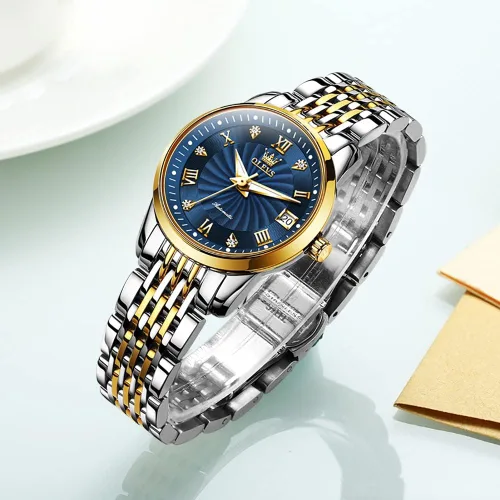 Vista 4 de OLEVS Relojes automáticos de diamante Tourbillon para mujer, de cuerda automática, de moda, de acero inoxidable, fase lunar, impermeable, luminoso