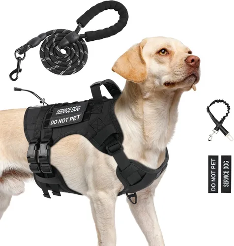 Vista 18 de Arnés táctico sin tirones para perro, tamaño pequeño, chaleco para perro de Negro
