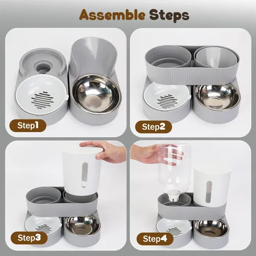 Vista 5 de Alimentador automático para perros y dispensador de agua, dispensador de agua y alimentos para mascotas 2 en 1, bebedero para mascotas de 2.6 L