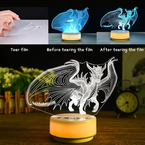 Vista 4 de Luz nocturna de dragón para niños, regalo de dragón para niños y adultos, lámpara de noche decorativa para dormitorio/oficina, 5 botones y control
