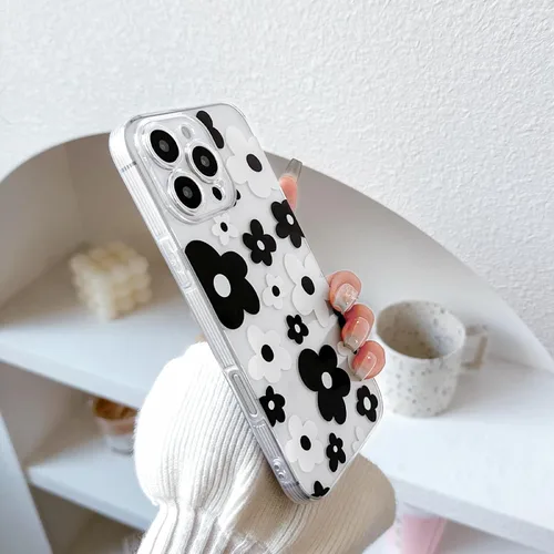 Vista 5 de Lovmooful Funda para iPhone 16 Pro, diseño floral transparente, flor negra