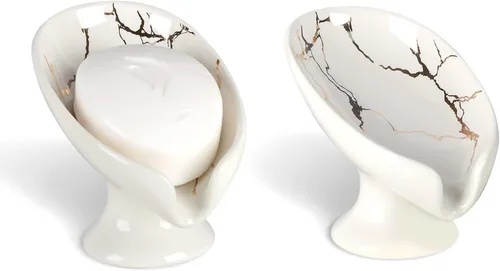 Vista 16 de Jabonera, Jabonera Autodrenante para Barra de Jabón para Fregadero de Baño, Jabonera de Cerámica con Forma de Hoja y Drenaje, Jabonera de Porcelana