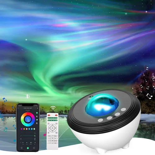 Vista 7 de Proyector de Estrellas Luz de Galaxia Proyector con 33 Luces, Altavoz Bluetooth 5.0, Luz Nocturna de Sonido, Proyector Aurora Inteligente WiFi