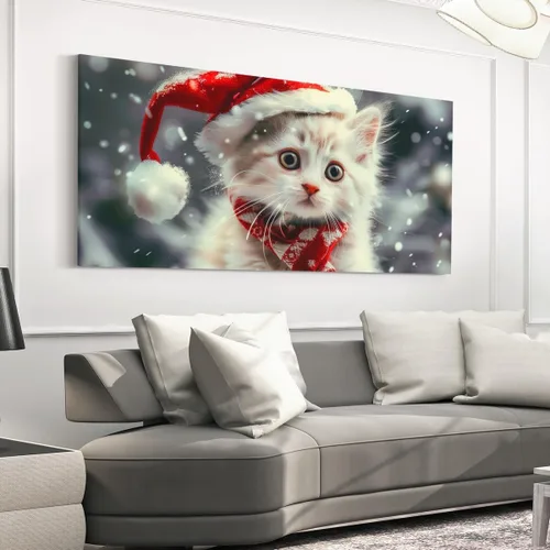 Vista 3 de Bonito arte de pared en lienzo con diseño de gato de Navidad, feliz año nuevo, impresiones artísticas para adolescentes y adultos, decoración