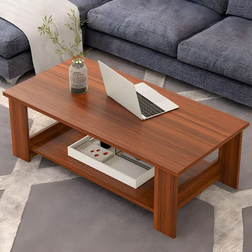 Vista 5 de Mesa auxiliar rectangular moderna con estante de almacenamiento y 4 patas de madera, mesa rectangular para sala de estar, simple, moderna, creativa