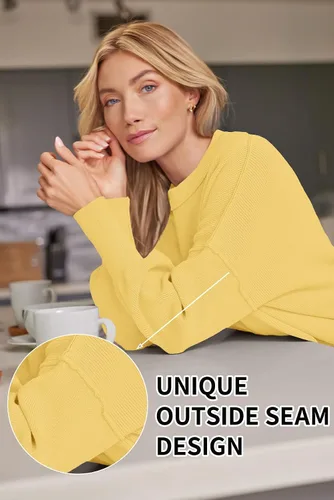Vista 88 de Lillusory - Suéter extragrande con mangas de murciélago y cuello redondo para mujer, prenda moderna de otoño de tejido de punto sin botones