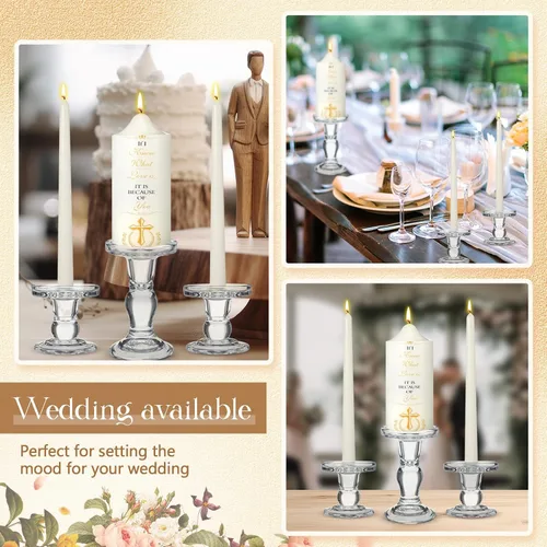 Vista 5 de MTLEE Juego de 3 velas Unity con portavelas para boda, incluye 1 pilar y 2 velas cónicas para ceremonia, accesorios de boda, bautismo, iglesia