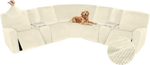 Vista 295 de Arfntevss Fundas de sofá seccional reclinable de terciopelo, Funda de sofá seccional de esquina para sofá reclinable, Funda elástica suave