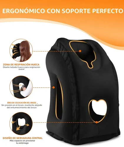 Vista 3 de Sunany Almohada de viaje, almohada inflable para el cuello utilizada para aviones/coches/autobuses/trenes/siesta de oficina con máscara de Negro
