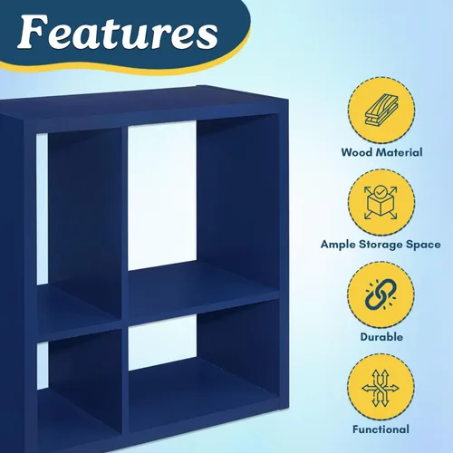 Vista 4 de Kings Brand Furniture - Katelyn - Estantería abierta de 4 cubos, organizador de almacenamiento de juguetes para niños (azul)