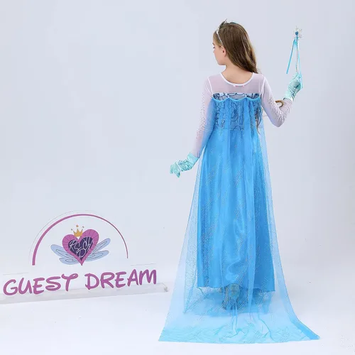 Vista 3 de guest dream Disfraz de princesa Elsa para niñas disfraz de princesa con accesorios para fiesta Halloween Navidad cosplay