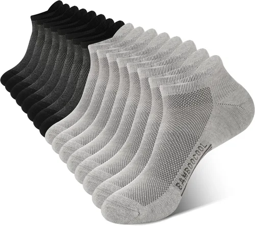 Vista 16 de BAMBOO COOL Calcetines tobilleros deportivos para hombre que absorben la 4*negro/4*gris oscuro
