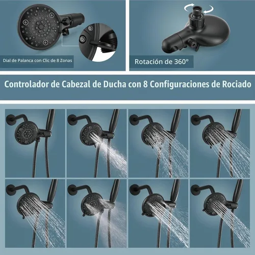 Vista 4 de Aolemi Juego de grifo de ducha para bañera con válvula de cabezal de 8 Negro