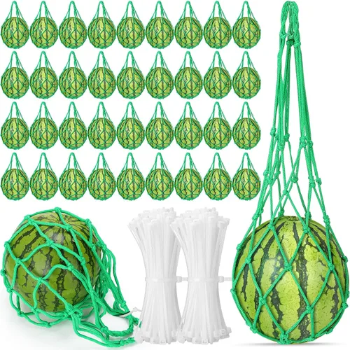 Vista 9 de Nuenen Hamaca de melón de red de sandía, 12 unidades, soporte para plantas y jardín, soporte de calabaza, bolsa colgante protege sandías, melón