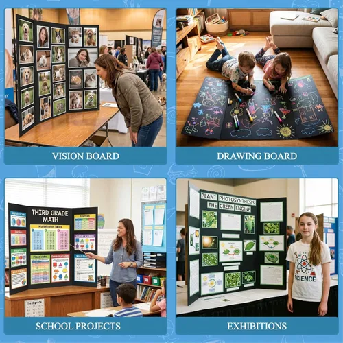 Vista 8 de WINTS 36" x 48" Large Trifold Poster Board,2 Pack Black Corrugated Project Boards for Science Fair, School Projects,Photo Displays