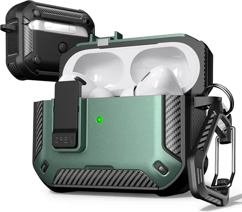 Vista 10 de R-fun Funda de carga compatible con AirPods de 2ª generación 2019, 1ª generación 2016, protección completa contra caídas, tapa desplegable