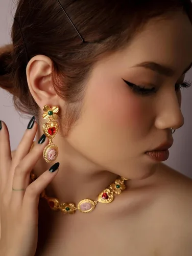 Vista 4 de OJERRY Pendientes colgantes de racimo medievales bizantinos para mujer, accesorios de joyería, regalos románticos geniales para mujeres de 30 años