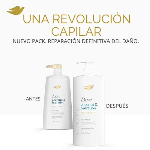 Vista 5 de Dove Champú de coco e hidratación para cabello seco con tecnología de cuidado de bio-proteínas y aceite de coco, 28 onzas líquidas