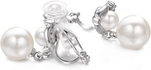 Vista 5 de Yoursfs Aretes de perlas con clip para mujer, aretes de perlas de agua dulce de imitación para orejas no perforadas, aretes de dama de honor, Metal
