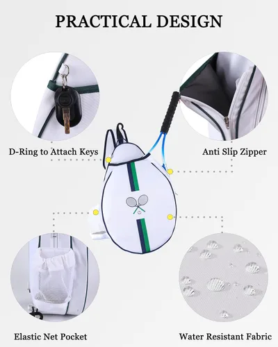 Vista 5 de Rejolly Bolsa Bandolera de Raqueta de Tenis para Mujeres y Hombres Acolchada Resistente al Agua Funda de Raqueta de Un Hombro Cruzada para 2