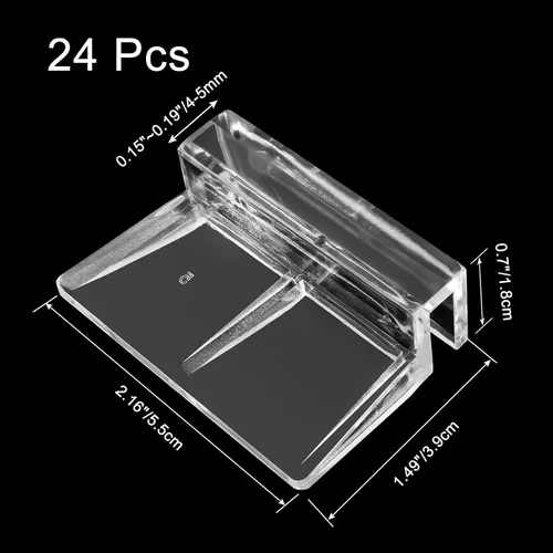 Vista 5 de Paquete de 24 clips de tapa de acuario para acuario, soporte de tapa de acuario acrílico transparente para pecera, soporte de vidrio de acuario