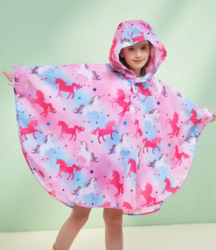Vista 3 de WAWSAM Poncho de lluvia ligero para niños, impermeable, reutilizable