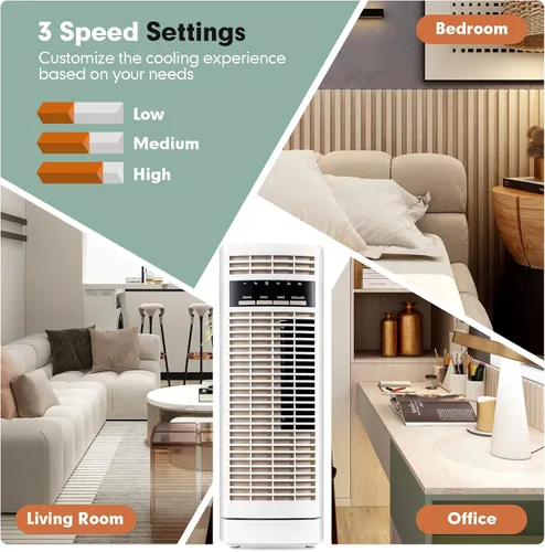 Vista 8 de Tangkula Ventilador de escritorio de 14 pulgadas, ventilador de torre pequeña oscilante de 90°, ventilador de mesa de enfriamiento silencioso