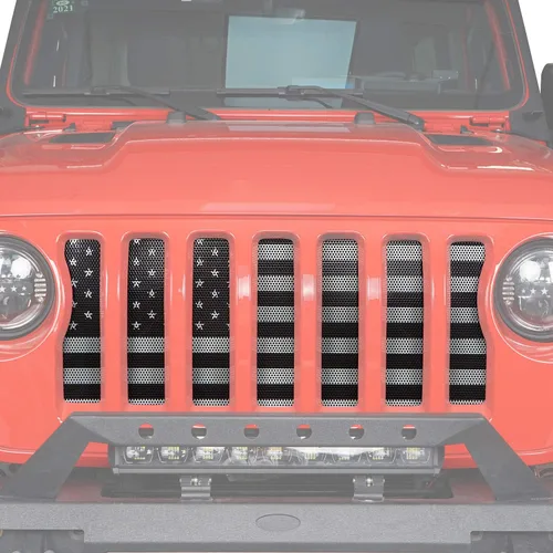 Vista 5 de Hooke Road Inserto de rejilla frontal de malla para Jeep Gladiator JT/Jeep Wrangler JL 2018 2019 2020 2021 2022 2023 2024 2025 – Bandera de Estados