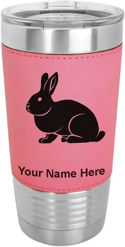 Vista 12 de LaserGram Personalized 20oz Tumbler, Rabbit (Baseball Style) Engraved Gift, Faux Leather Wrap, Vacuum Insulated Stainless Steel, Laser Engraved