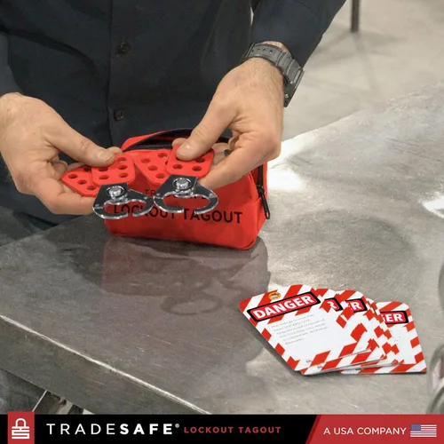 Vista 9 de TRADESAFE Kit de etiquetado de bloqueo con cerrojos, etiquetas de bloqueo, cerraduras Red Loto - Kits de etiquetas de bloqueo eléctrico