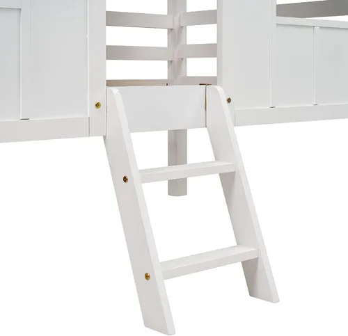 Vista 5 de Harper & Bright Designs Cama tipo loft de casa tamaño individual, marco de cama baja de madera maciza con techo y ventanas, escalera para niños