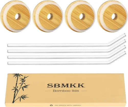 Vista 10 de Tapas de bambú para vasos de vidrio, tapas de madera para latas de cerveza de 16 oz con agujero para pajilla, cubierta de repuesto para tarros Mason