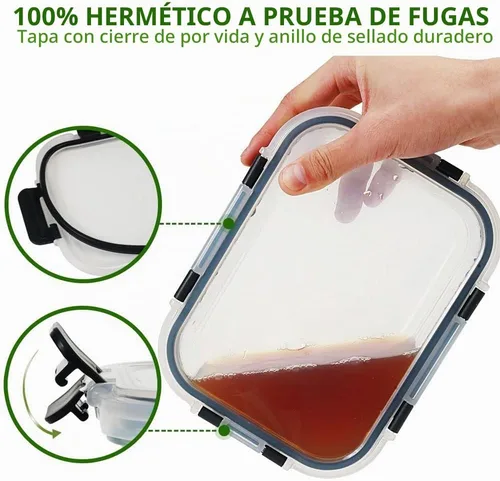 Vista 3 de DAS TRUST Paquete de 10 recipientes de vidrio para preparación de comidas, aptos para microondas, recipientes de almacenamiento de alimentos de Negro
