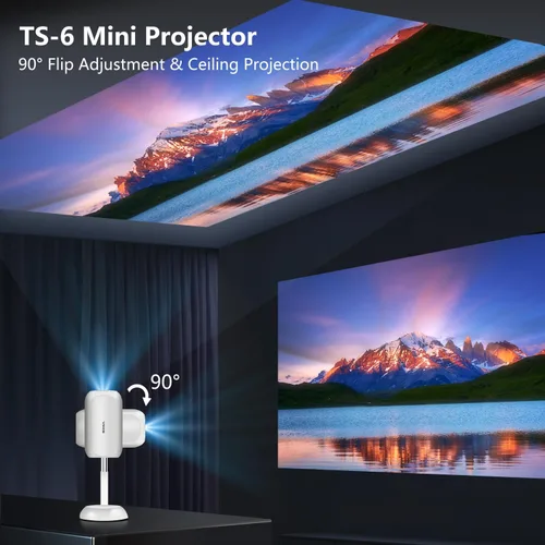 Vista 2 de VGKE Mini proyector con WiFi6 y Bluetooth, proyector portátil para exteriores compatible con 4K, corrección Keystone automática, corto alcance