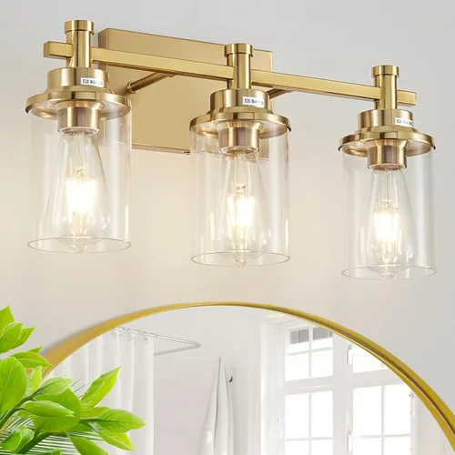 Vista 8 de Accesorios de Luz de Baño de 3 Luces, Accesorio de Luz de Tocador Negro y Dorado Cepillado Sobre Espejo, Apliques de Pared Modernos Iluminación