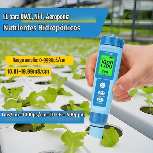 Vista 4 de Yinmik Medidor de pH de Agua, Medidor Digital 4 en 1 de pH, Temp, EC, TDS para Hidroponía, Probador de Conductividad PH PPM con Líquido de Azul