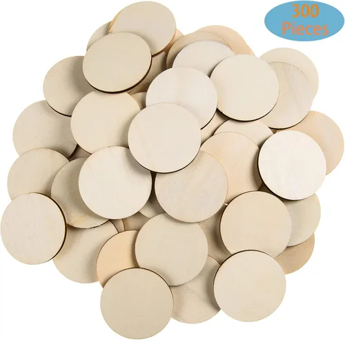 Vista 4 de 300 piezas de rebanadas redondas de madera sin terminar de 1.5 pulgadas, discos de madera redondos para manualidades, espacios en blanco de madera