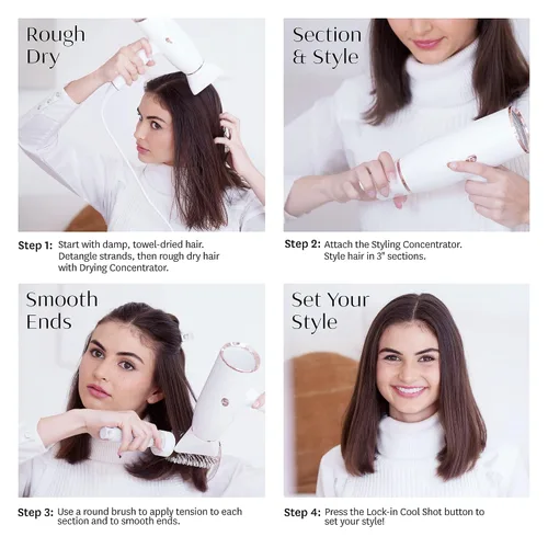 Vista 10 de T3 AireLuxe Set profesional de secador de pelo iónico y cepillo, con 5 ajustes de calor y 3 velocidades, generador de iones, disparo frío, incluye