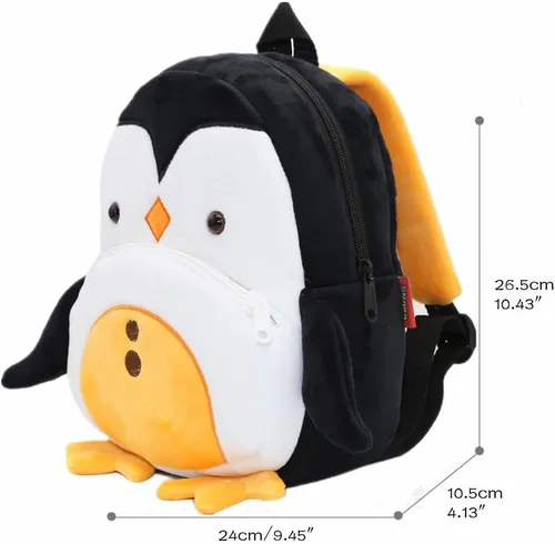 Vista 2 de Mochila pequeña para niños y niñas, linda mochila pequeña de dibujos animados de animales de felpa suave para niños de 2 a 6 años, negro