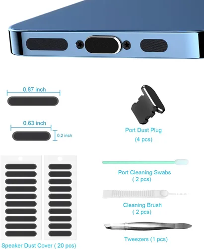 Vista 6 de Tapón antipolvo para iPhone, compatible con iPhone y AirPods, protector de enchufe del puerto Lightning, cubierta antipolvo del puerto de carga Negro