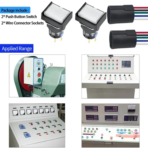Vista 7 de Interruptor de botón rectangular de 0.630 in, contacto plateado, certificado UL con luz de 24 V CC SPDT de 5 pines de encendido/apagado con cable