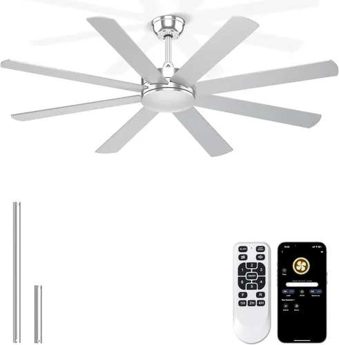 Vista 19 de Ventiladores de Techo de 60 Pulgadas Sin Luces - Ventilador de Techo Blanco de 8 Aspas Control Remoto/APP, Ventilador de Techo Reversible