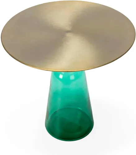 Vista 2 de Mesa Auxiliar 49 x 49 x 50 Metal Dorado/VIDRIO Verde