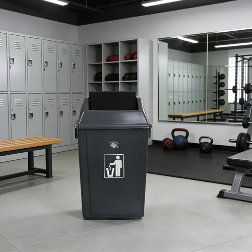 Vista 7 de Paquete de 4 cubos de basura de reciclaje de 13 galones para el hogar dormitorio y la oficina, contenedor de reciclaje grande con tapa, color gris