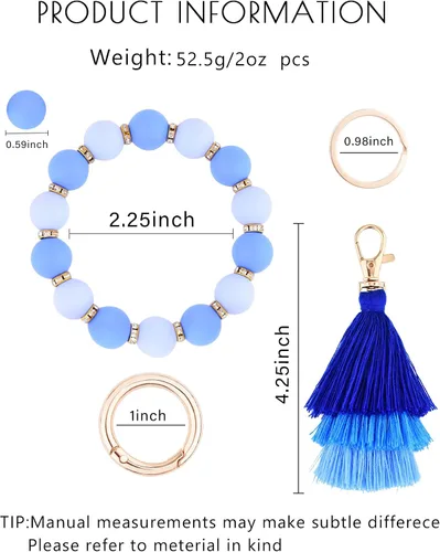 Vista 3 de Llavero de cuentas de silicona, llavero pulsera para mujer, con borla bohemia